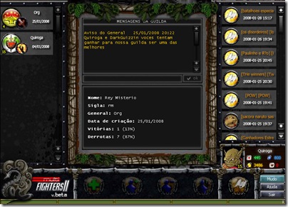 Multi Fighters 2: Tela de gerenciamento de Guildas (clique para ampliar)