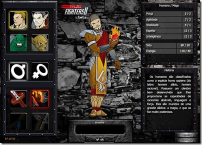 Multi Fighters 2: Tela de criação de personagens (clique para ampliar)