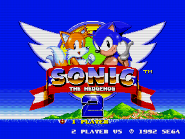 Sonic 2 de Megadrive usando o filtro CRT-Hyllian Nearest